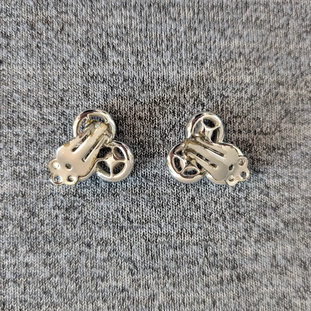 3 for $30 | Vintage Silver-toned Tri-Stone Clip Earrings with Blue Rhine… - Picture 2 of 3